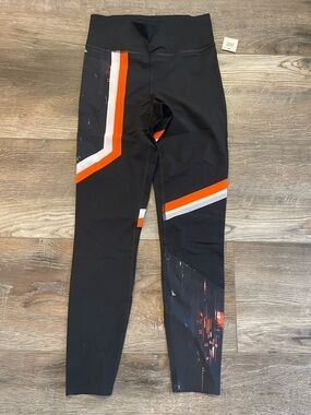 Sweaty Betty Black Leggings with Orange and White Stripes NWT size XSP